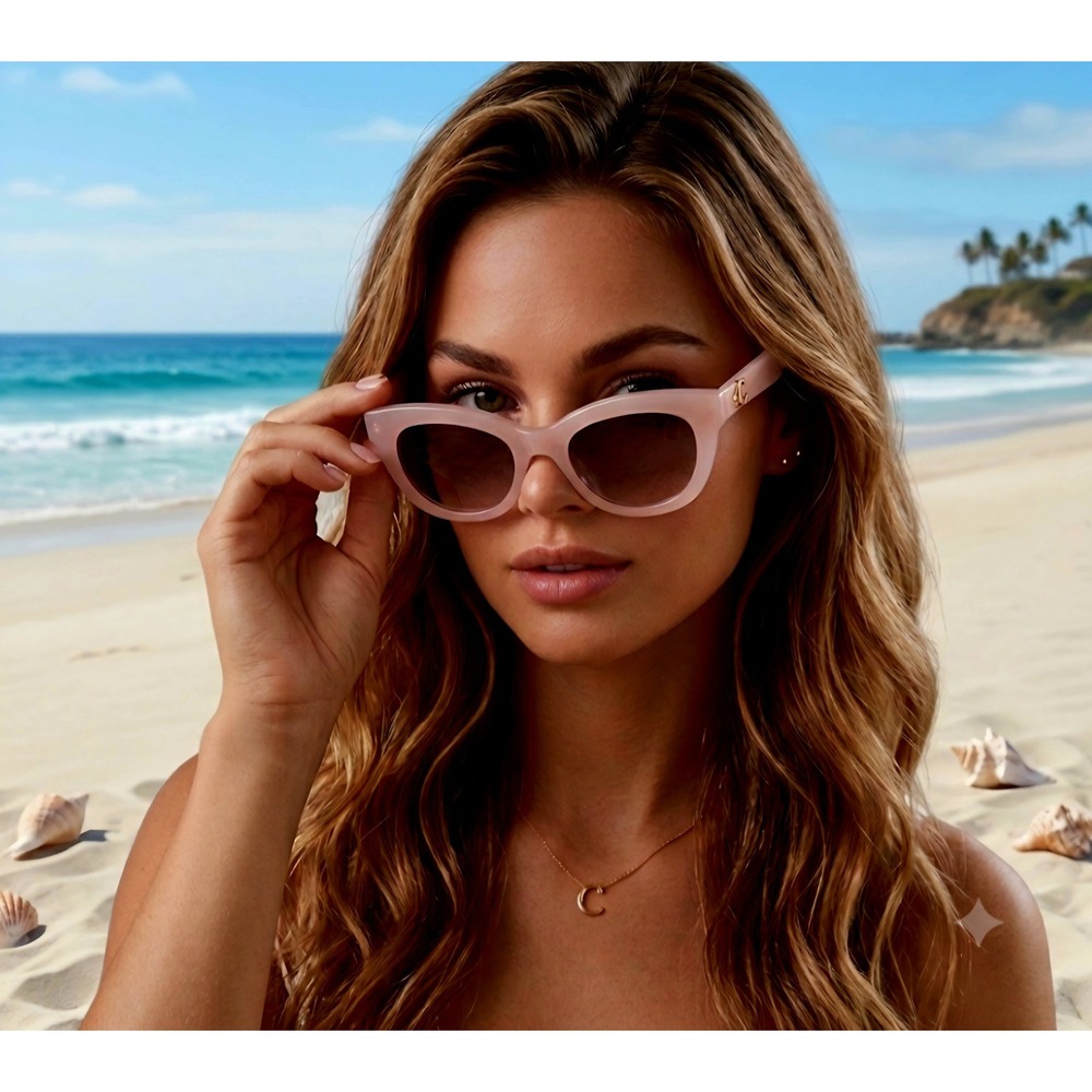 Oscar by Oscar de la Renta Pale Blush Pink Cat Eye Sunglasses Oversized Frame